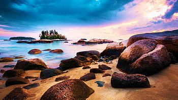 Sunset at the beach, Stonington, Maine, sea, landscape, clouds, sky, usa HD wallpaper