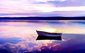 Purple World, boat, purple sky, sunrise, lake, purple, reflection, clouds, nature, sky, splendor, water, sunset HD wallpaper