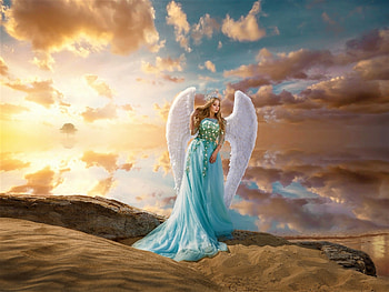 turquoise angel, angel, fantasy, abstract, angels HD wallpaper