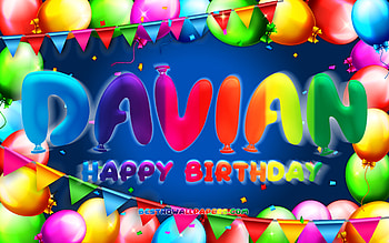 Happy Birtay Davian, , colorful balloon frame, Davian name, blue background, Davian Happy Birtay, Davian Birtay, popular american male names, Birtay concept, Davian HD wallpaper