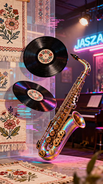 VaporJazz: Neon Vinyl & Saxo HD phone wallpaper
