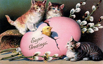 :), cat, easter, chick, pasari, egg, kitten, bird, spring, pink, pisici, card, vintage HD wallpaper