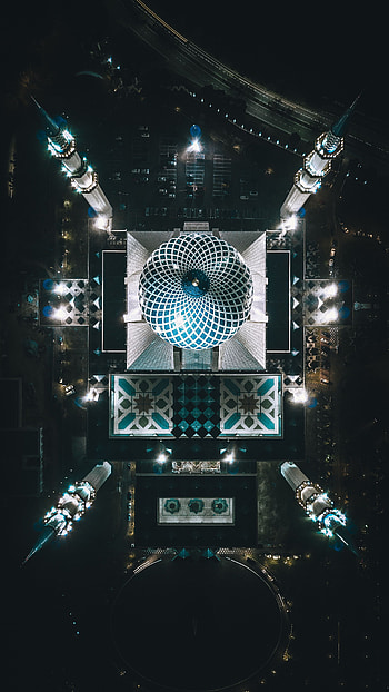 Cities, Night, Architecture, View From Above, Malaysia, Mosque, Shah Alam HD phone wallpaper