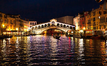 Night bridge city boats, Lighting Italy Venice, Channel the Grand Canal HD wallpaper