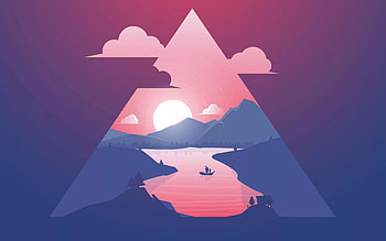 abstract nature landscape, , triangle, sunset, lake, creative, nature minimalism, artwork, abstract landscapes HD wallpaper