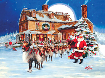 Santa's tree, froxen, winter, fun, roe, nice, holiday, moon, snow, sun, new year, frost, snowy, mood, smile, cold, gifts, santa claus, beautiful, tree, mountain, cabin, decoration, christmas, light, sky, deers, cottage, joy, lovely, forest, village, home HD wallpaper