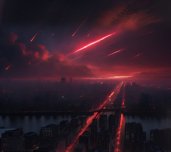 City of Fire, city, meteor shower HD wallpaper
