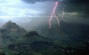 Landscape, Mountains, Lightning HD wallpaper