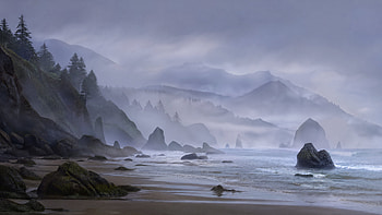 Fogbound Coastline — Seashore, Beach, Ocean, Rock HD wallpaper