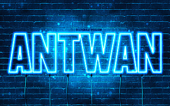 Happy Birtay Antwan, , blue neon lights, Antwan name, creative, Antwan Happy Birtay, Antwan Birtay, popular french male names, with Antwan name, Antwan HD wallpaper