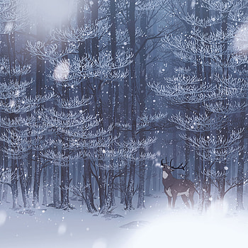 Art, Snow, Forest, Wildlife, Deer HD phone wallpaper