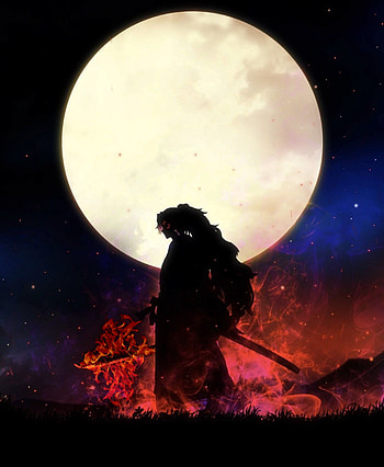 Yoriichi Tsugikuni, sky, moon, demonslayer, yoriichitsugikuni HD phone wallpaper