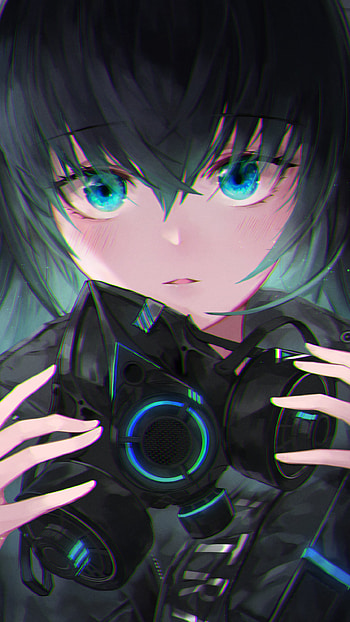 blue eyes, aqua hair, gas mask, Anime, Original HD phone wallpaper