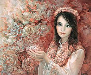 Like Roses, flowers, girl, painting, roses, woman HD wallpaper