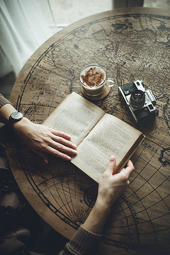 Coffee, Miscellanea, Miscellaneous, Cup, Hands, Book, Camera, Map HD phone wallpaper