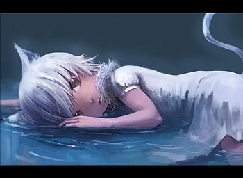 cute, laci, anime, animal ears, catgirl, neco, tail, water HD wallpaper