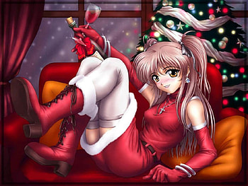 Christmas anime girl, girl, anime, christmas, new year HD wallpaper