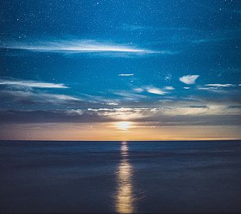 Twilight, sunset, blue sky, sea, nature HD wallpaper