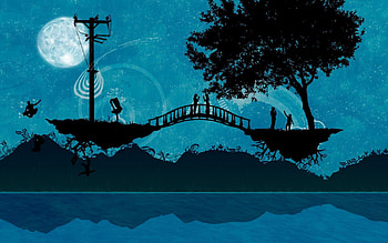 People, Rivers, Trees, Vector, Silhouette, Bridge HD wallpaper