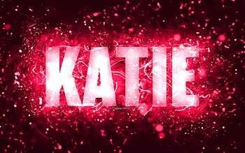 Happy Birtay Katie, , pink neon lights, Katie name, creative, Katie Happy Birtay, Katie Birtay, popular american female names, with Katie name, Katie HD wallpaper