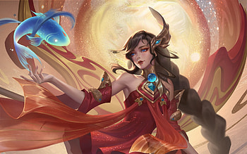 Fantasy girl, frumusete, red, blue, fantasy, yini shao, girl HD wallpaper