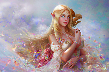 Mother of dragons, ruoxin zhang, blue, frumusete, blonde, gorgeous, girl, superb, pink, fantasy, flower, daenerys, mother, dragon HD wallpaper