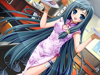 Sexy anime Waitress, sexy, anime, waitress, cute, girl, long hair, food, restuarant HD wallpaper