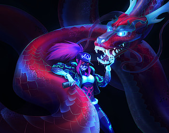 Akali, League of Legends and dragon, artwork HD wallpaper