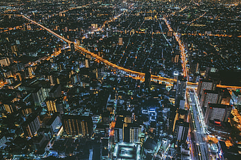 Cities, View From Above, Night City, City Lights, Japan, Osaka HD wallpaper