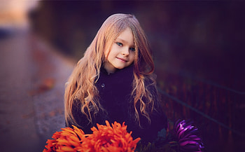 Cute, little girl, flowers HD wallpaper