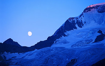 Moon and Mount, blue, scene, alone, mount, moon, snow, view, nature, sky, ice HD wallpaper