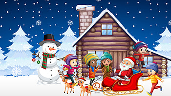 Children Santa Claus Sleigh Snowman Christmas Trees Christmas HD wallpaper