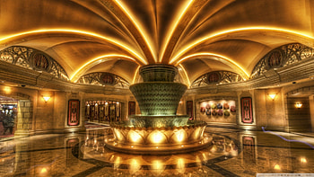fountain in a las vegas hotel lobby r, lights, lobby, fountain, hotel, r HD wallpaper