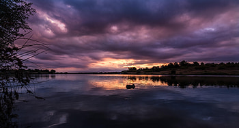 Nature, Rivers, Trees, Sunset, Twilight, Clouds, Dusk HD wallpaper