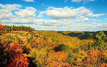 Red River Gorge, Slade, Kentucky, fall, clouds, landscape, colors, autumn, trees, sky, ills, hills HD wallpaper