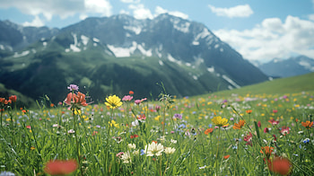 Alpine Meadow Bloom: Floral Vista in the Majestic Alps, flower, meadow, alps HD wallpaper