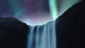 Waterfall Aurora Northern Lights , aurora, northern-lights, nature, stars, sky HD wallpaper