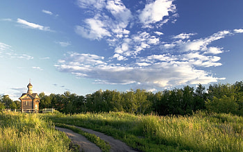 Nature, Trees, Road, Field, Temple, Country, Countryside HD wallpaper