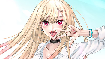 White Long Hair Pink Eyes Marin Kitagawa My Dress-Up Darling HD wallpaper