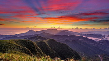 Sunset over the Mountain, crimson, nature, splendor, sunset, mountain HD wallpaper