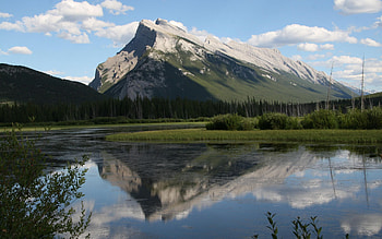 Mount Rundle and Vermilion Lakes, Banff, Alberta, reflection, water, mountain, clouds, sky, canada HD wallpaper