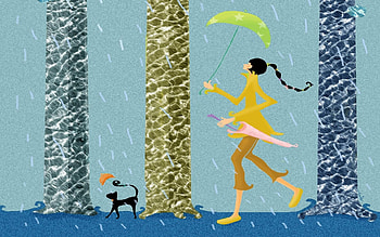 Rain, Vector, Pet, Girl, Stroll, Umbrella HD wallpaper