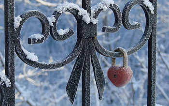 Snow, Love, Lock, Fence, Heart, Creative HD wallpaper