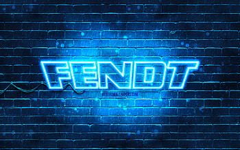 Fendt blue logo, , blue brickwall, Fendt logo, brands, Fendt neon logo, Fendt HD wallpaper