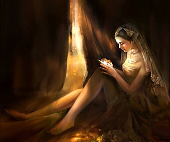 Last call, arab, art, cao yuwen, odalisque, dark, woman, letter, fantasy, tent, luminos HD wallpaper
