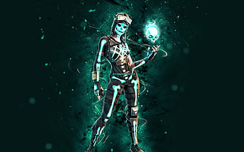 Skeletara, , turquoise neon lights, Fortnite Battle Royale, Fortnite characters, Skeletara Skin, Fortnite, Skeletara Fortnite HD wallpaper