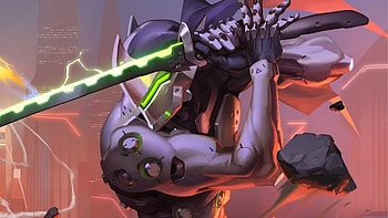 Genji , Striking artwork, Futuristic aesthetics, Heroic presence HD wallpaper