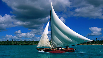 Sail boat travels, Fishing adventure, Beautiful sunset, Cloudy sky HD wallpaper