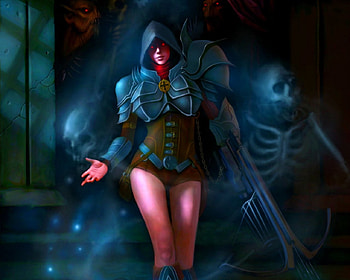 Fantasy warrior, fantasy, hood, woman, warrior, armor HD wallpaper
