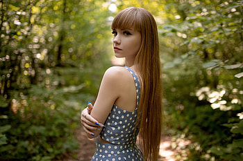 Girl Straight Hair Blonde Girl Poka Dot Dress, girls, model HD wallpaper